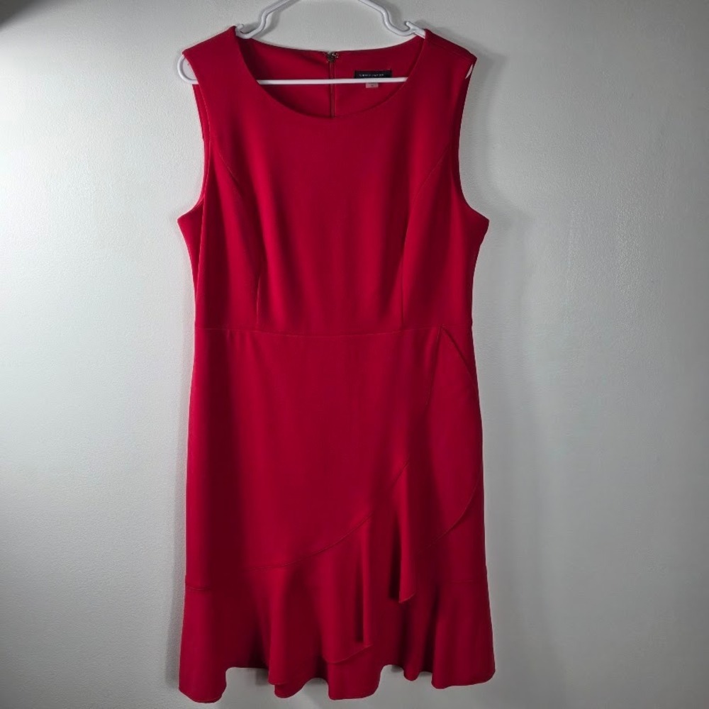 Tommy Hilfiger Fuchsia  Sleeveless‎ Sheath Dress Sz 14 with Ruffle Detail